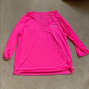 Nike Women's Bright Pink Long Sleeve Tee, sheer material